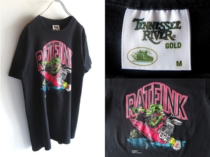 希少 状態良好 USA製 90sビンテージ 1994 RAT FINK ラットフィンク TENNESSEE RIVER コットン100％ Tシャツ M ブラック黒 シングルステッチ