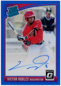 NATIONALS外野▲VICTOR ROBLES/2018 PANINI DONRUSS OPTIC RATED ROOKIE直書サインRC #60 ブルーPRIZM版!