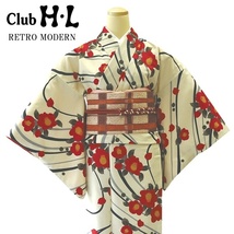 【レトロモダンきもの】【着物単品】H.L 袷着物【No.82 ベージュ 椿 花】_画像1