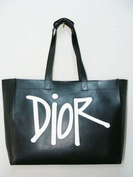 Dior and Shawn STUSSY ディオール ステューシー ◇ コラボ ロゴ パッチ オール レザー 皮 革 トート ハンド バッグ 鞄