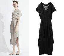 美品 定価3.6万 three dots Linen jersey dress ワンピース 黒 スリードッツ_画像1