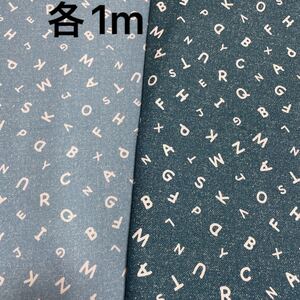 ハギレ 生地 オックス アルファベット 英字 デニム風