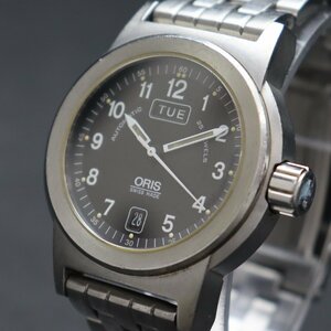 ORIS オリス 7500 cal.635 自動巻 25石 全数字黒文字盤 裏スケ ビッククラウン デイデイト 純正ブレス スイス製 アンティーク メンズ腕時計