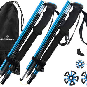 トレッキングポール 登山ストック 折りたたみ式 軽量A7075アルミ製 260g 2本セット 材質アルミニウム 色ブルー