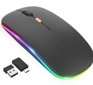 マウス ワイヤレスマウス 2022新登場 静音 薄型 7色ランプ 無線マウス 3DPIモード 2.4GHz 接続方式Bluetooth