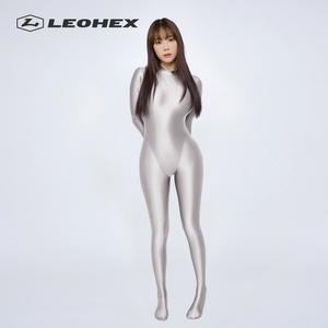 * postage included *JG-N XXL size light gray LEOHEX super lustre .... cosplay high‐necked long sleeve whole body One-piece swimsuit a attrition сhick slim swimsuit 