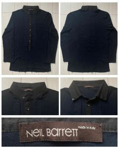 送料無料 MADE ITALY イタリア製 NEIL BARRET ニールバレット プリーツ 切替 長袖 カットソー シャツ navy black ネイビー ブラック 紺 黒