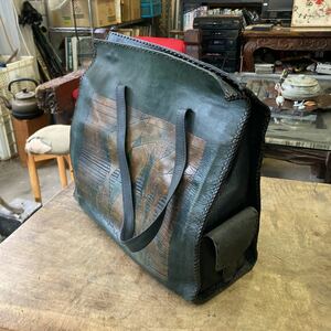 古い 手作り 本革 トートバッグ ショルダーバッグ 革製 ハンドクラフト ビンテージ