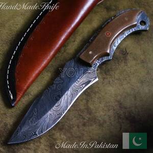 【職人製作品】ダマスカス鋼 一枚鋼フルタング スキナーナイフ/MICARTA/パキスタン製/ハンドメイド/アウトドア、釣り、キャンプに♪