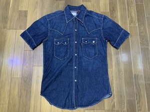 リーバイスレッドループ/LEVI'S REDLOOP 半袖デニムシャツ ウエスタンシャツ 色落ちダメージ加工 L