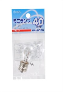 白熱電球 ミニランプ E17 40W クリア LB-S3740-C 04-6356 オーム電機