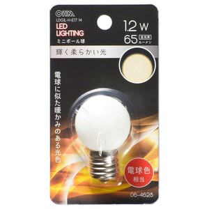 LED電球 ミニボール電球形 E17/1.2W 電球色｜LDG1L-H-E17 14 06-4628 OHM オーム電機