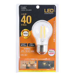 LED電球 フィラメント 小丸球 E26 40形相当 電球色｜LDA3L C6/LBG5 06-3890 OHM