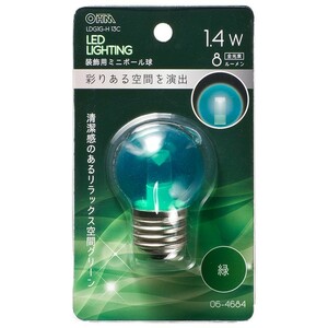 LED電球 ミニボール電球形 E26/1.4W 緑 クリア｜LDG1G-H 13C 06-4684 OHM オーム電機