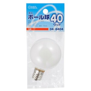 白熱球 ミニボール形 G50 E17 40W ホワイト_LB-G5740-W 04-6404 オーム電機