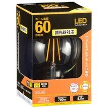 LED電球 フィラメント ボール電球 E26 60形 調光器対応 電球色 クリア 全方向｜LDG5L/D C6 06-3498 OHM_画像1