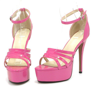  new goods large size sandals pink 27cm 131190-44 enamel style ankle strap front thickness bottom storm high heel 