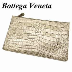 [ rare ] Bottega Veneta top class crocodile leather clutch bag mat black ko