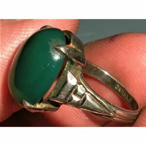 超希少!ANTIQUE MID 1900 ART DECO JADE SILVER ENGAGEMENT RING MADE IN USA ZUNIアンティークアートデコジェイドシルバーリング12.5号