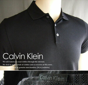 118新品★カルバンクライン Calvin Klein★細ボーダーポロシャツ★黒★Ｓ★MENS