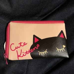 猫 柄 フリーポーチ ピンク