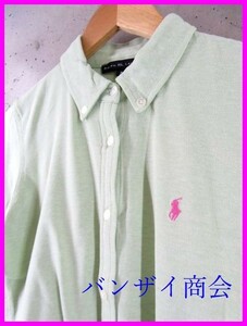 【送料300円可】010c93◆良品です◆Ralph Laurenラルフローレン鹿の子地 半袖ストレッチシャツ M/ポロシャツ/ジャケット/レディース/女性