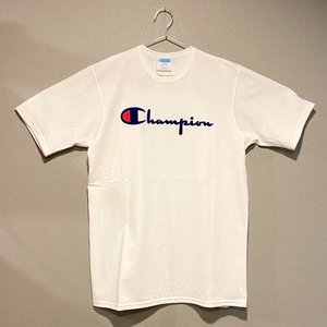 【並行輸入品】Champion ショートスリーブTシャツ サイズL HERITAGE TEE FLOCK LOGO ヘリテージ ベロアロゴ ホワイト WHITE 白 半袖