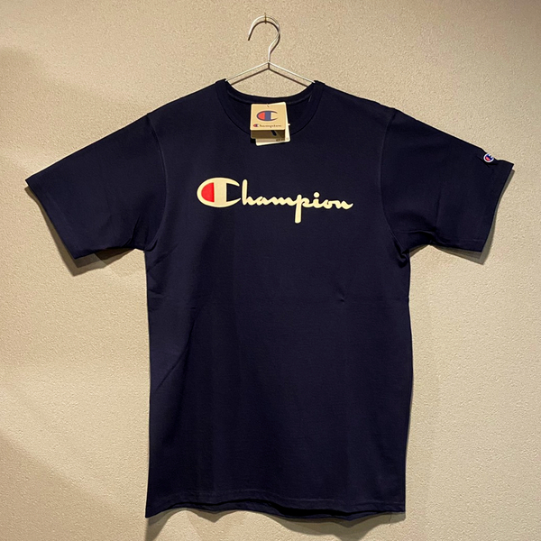 【並行輸入品】Champion ショートスリーブTシャツ サイズM HERITAGE TEE FLOCK LOGO ヘリテージ ベロアロゴ ネイビー NAVY 紺 半袖