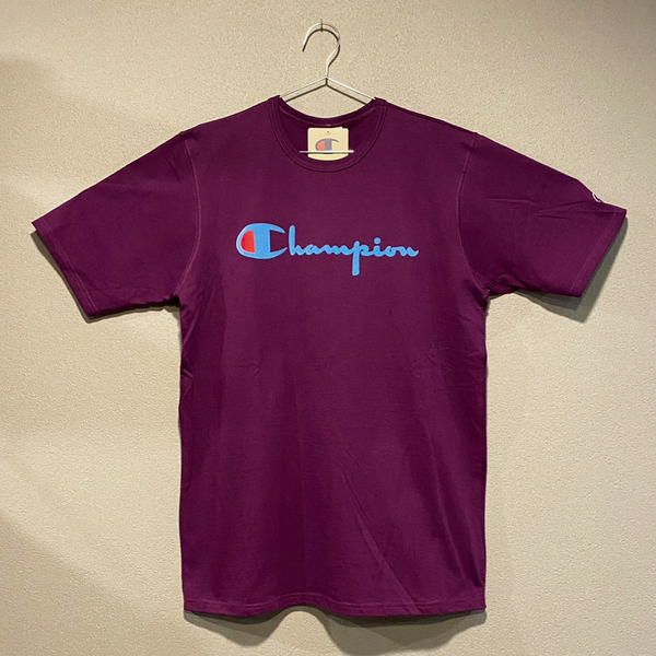 【並行輸入品】Champion ショートスリーブTシャツ サイズS HERITAGE TEE FLOCK LOGO ヘリテージ ベロアロゴ パープル VENETIAN PURPLE 紫