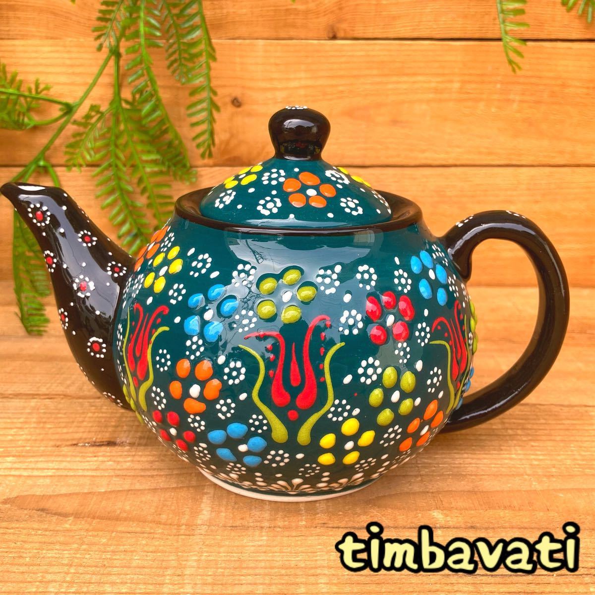 20 cm ☆ Nuevo ☆ Tetera de cerámica turca * Verde oscuro * Cerámica Kyutahya hecha a mano [Envío gratis con condiciones] 117, vajilla occidental, utensilios de té, maceta