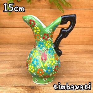 Art hand Auction 15cm☆Brand new☆Turkish pottery vase with handle*Light green*Handmade Kutahya pottery【Free shipping under certain conditions】129, furniture, interior, Interior accessories, vase