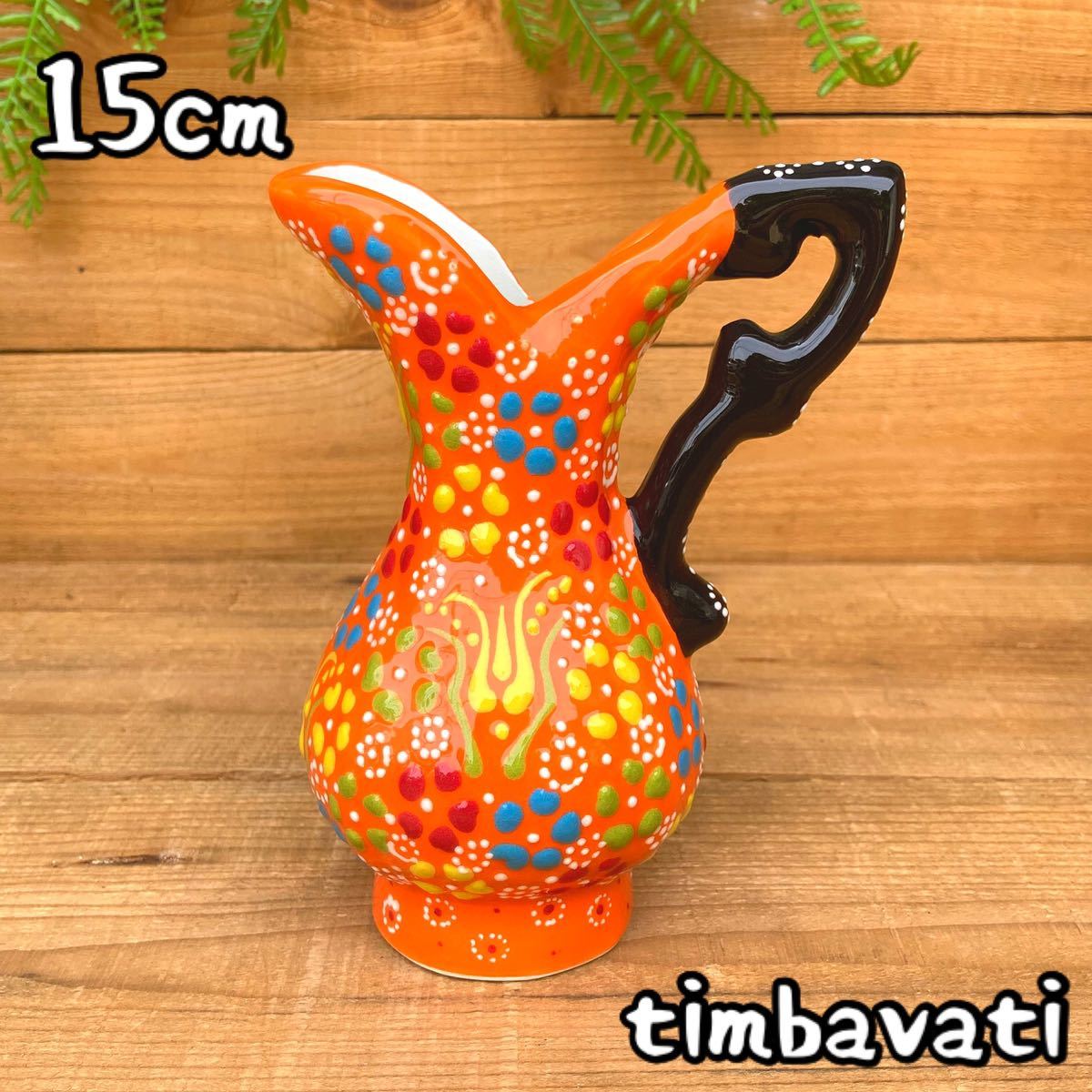 15cm☆New☆Turkish pottery vase flower base with handle *Orange* Handmade Kyutahya pottery [Free shipping with conditions] 131, furniture, interior, interior accessories, vase