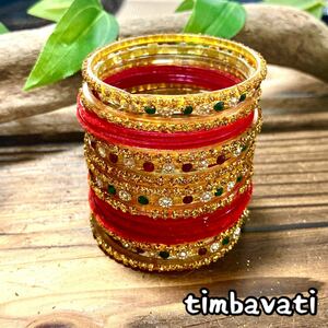 [ conditions attaching free shipping ]* new goods * Kids & baby glass bangle gorgeous 17 pcs set * exotic red * Arabia n India ne pearl 