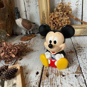 ≫80-90s ヴィンテージ*Disney ディズニー*古い ミッキーマウス*ソフビ フィギュア 人形 ドール 貯金箱 H14.5cm*ビンテージ*アンティーク