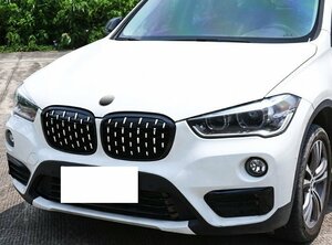 ★BMW X1 ダイアモンド フロントグリル ブラック for BMW F48　F49　2016-19 X1シリーズ