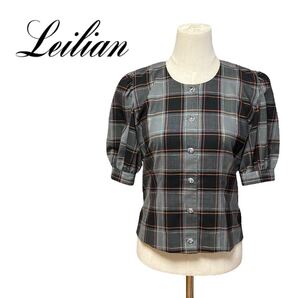 Leilian レリアン ブラウス トップス グレー チェック 半袖 9