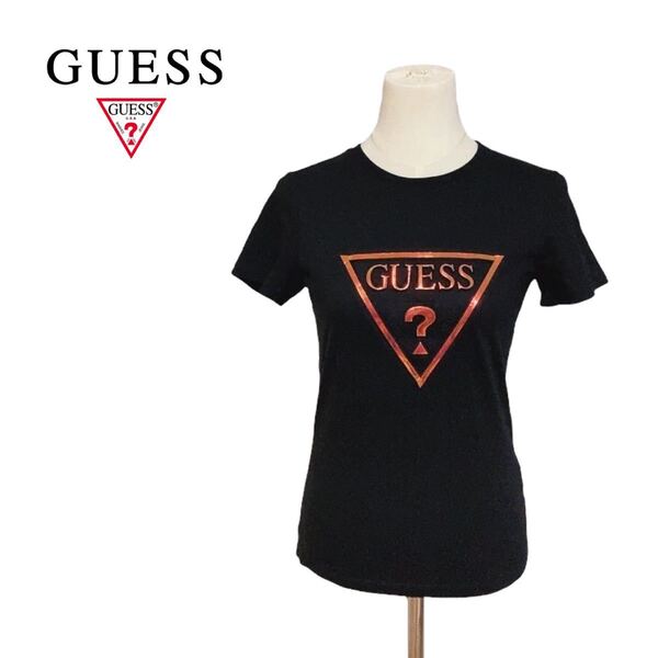 GUESS ゲス Tシャツ 半袖 黒 ブラック デカロゴ レディース S