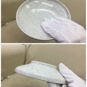 食器「少し深めの皿 ５枚セット」 一部欠けのような箇所あり 高さ：約4cm 円直径：約16.5cm シンプル 白に細かい黒の点の画像9