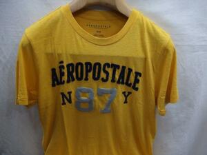 半袖Tシャツ　ロゴプリント　ムラ糸天竺　XS表示　Ｓ相当　黄色　米国AEROPOSTALE★ＯＵＴＬＥＴ未使用格安！