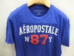 送料無料！半袖Tシャツ　ロゴアップリケ　ムラ糸天竺　ダークブルー　米国AEROPOSTALE★未使用格安！