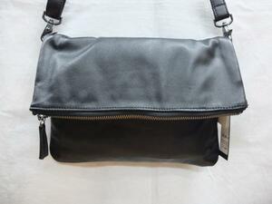  free shipping! shoulder bag clutch bag folding in half bag cow leather black qua*drille* unused cheap!