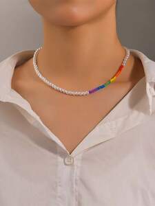 レディース アクセサリー ネックレス LGBT カラフル ビーズデコレーション 人工パールビーズ ネックレスの商品画像