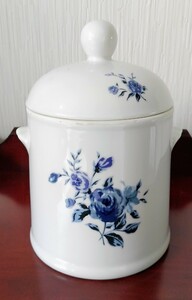 ブルーローズ キャニスター 陶器製容器 昭和レトロ 青 薔薇 ビンテージ