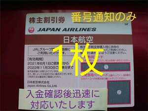 JAL 株主優待券(株主割引券)日本航空　1枚 ※ 券用コード通知 複数枚対応可能です　2～20枚