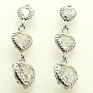 [ new goods ]10 gold /k10/ white gold Heart type Cubic Zirconia 3 ream earrings 