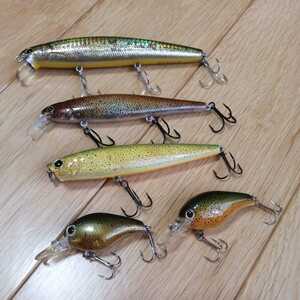 ラッキークラフト 魚皮貼り5個セット　ガニッシュ95,フラッシュミノー110SP？,ポインター97MR,クラッチMR