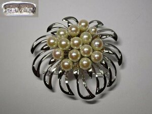 真珠に銀金具の帯留 レターパックプラス可 0606U6G