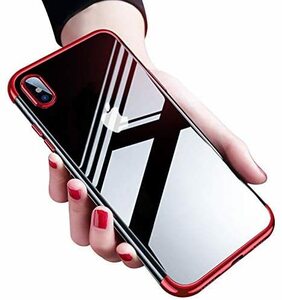 iphone XS MAX ケース iphone 赤色枠 クリア 透明 TPU 全面保護 メッキ加工 ソフト アイフォン プラス マックス 耐衝撃 かわいい