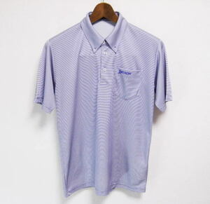 美品 SRIXON スリクソン 半袖ポロシャツ ボタンダウン ボーダー柄(紫×白) Ｍサイズ 吸汗速乾 ストレッチ ゴルフ