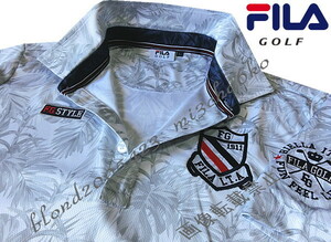 ■新品【FILA GOLF】フィラゴルフ接触冷感＆吸汗速乾DRYボタニカル柄ポロシャツ■WT/LL(XL)
